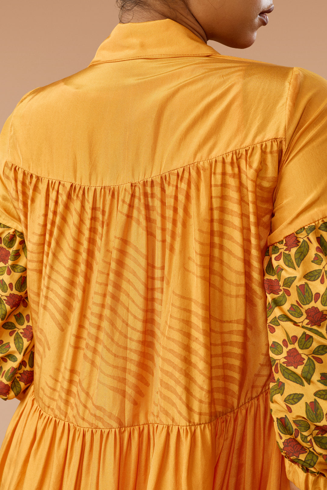 Saffron Three-Tier Shirt &amp; Flared Pants Silk Co-ord Set