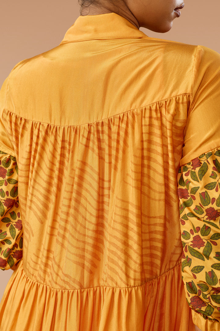 Saffron Three-Tier Shirt &amp; Flared Pants Silk Co-ord Set