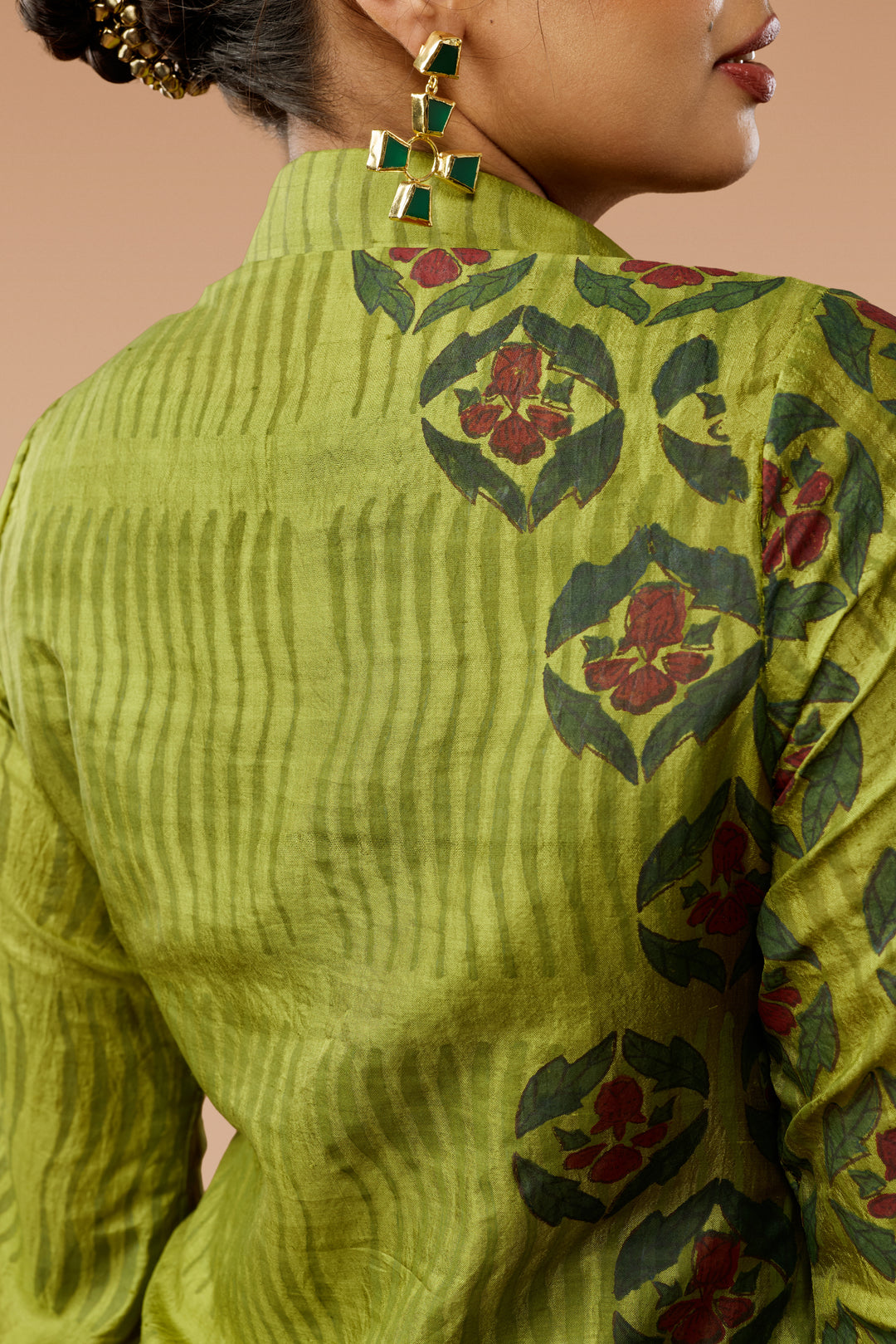Olive Green A-Line Flared Shirt Silk Dress